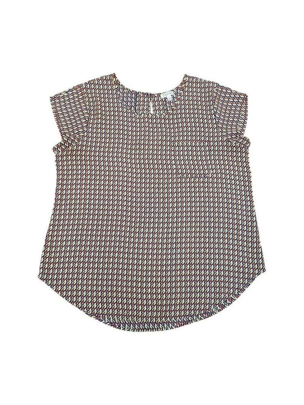 Lily White Womens Multicolor Geometric Print Short Sleeve Blouse Women’s Large